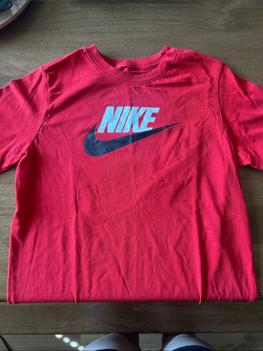 Nike Red Short Sleeve Tee with White Logo and Black Swoosh